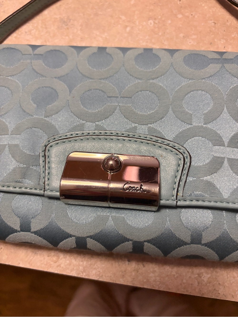 Vintage Coach Teal Signature Jacquard Clutch with Silver-Tone Turnlock y2k - Picture 4 of 11